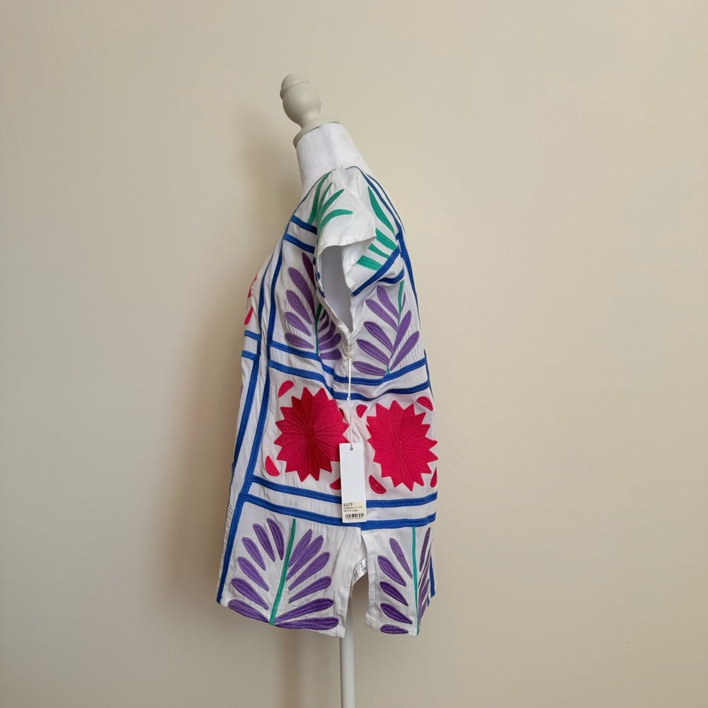 J.Marie nwt size large Embroidered Box-Pattern Tunic Top in White - Picture 2 of 8